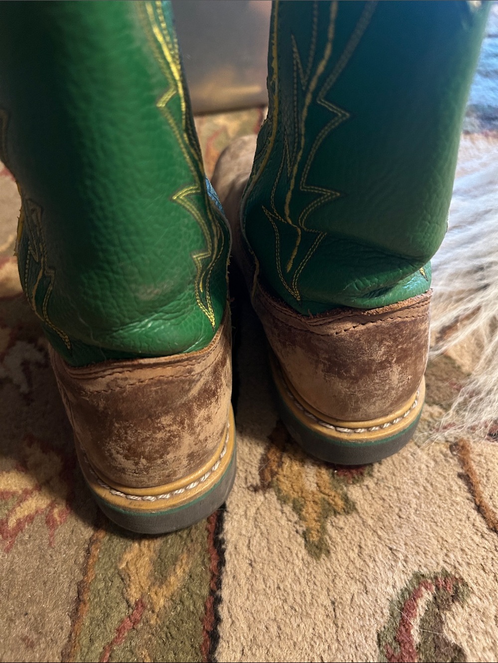 John Deere Green & Brown Leather Western Boots 7.5 women’s youth 6 - Picture 7 of 10